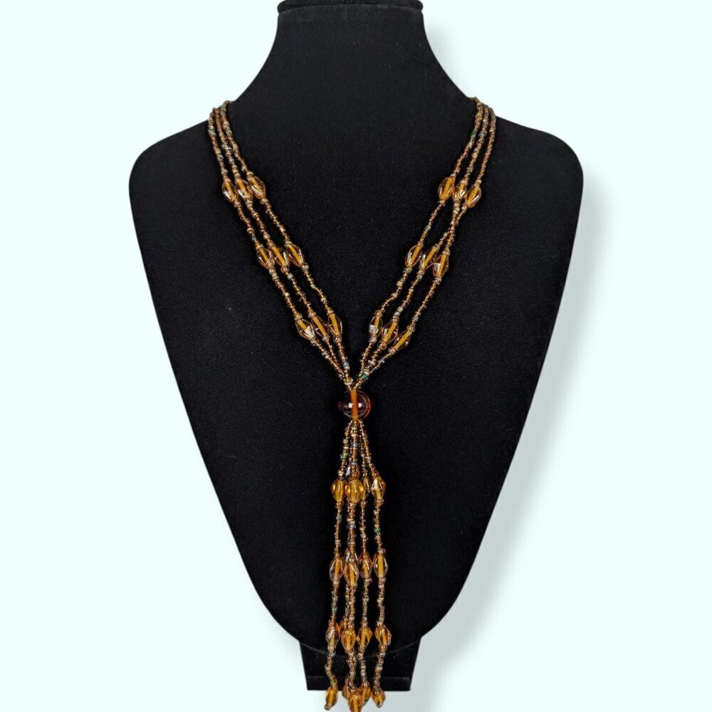 3-Strand Orange Glass Beaded Dangle Necklace